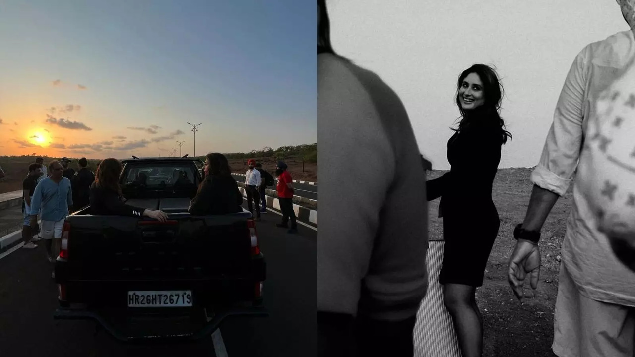 Crew Star Kareena Kapoor Looks Elegant In Monochrome PIC, Drops BTS Snaps Ft. Tabu