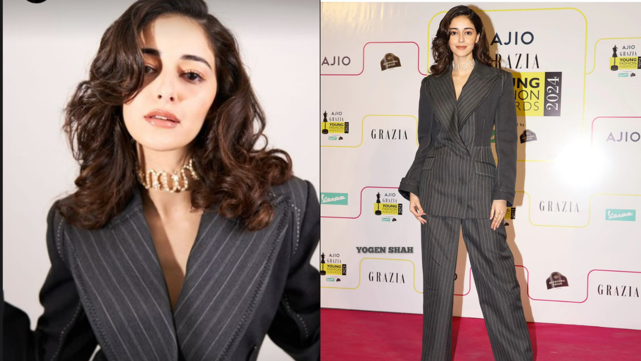 Ananya Slays In Striped Power Suit Inspired By Karisma Kapoor At AJIO Grazia Young Fashion Awards 2024