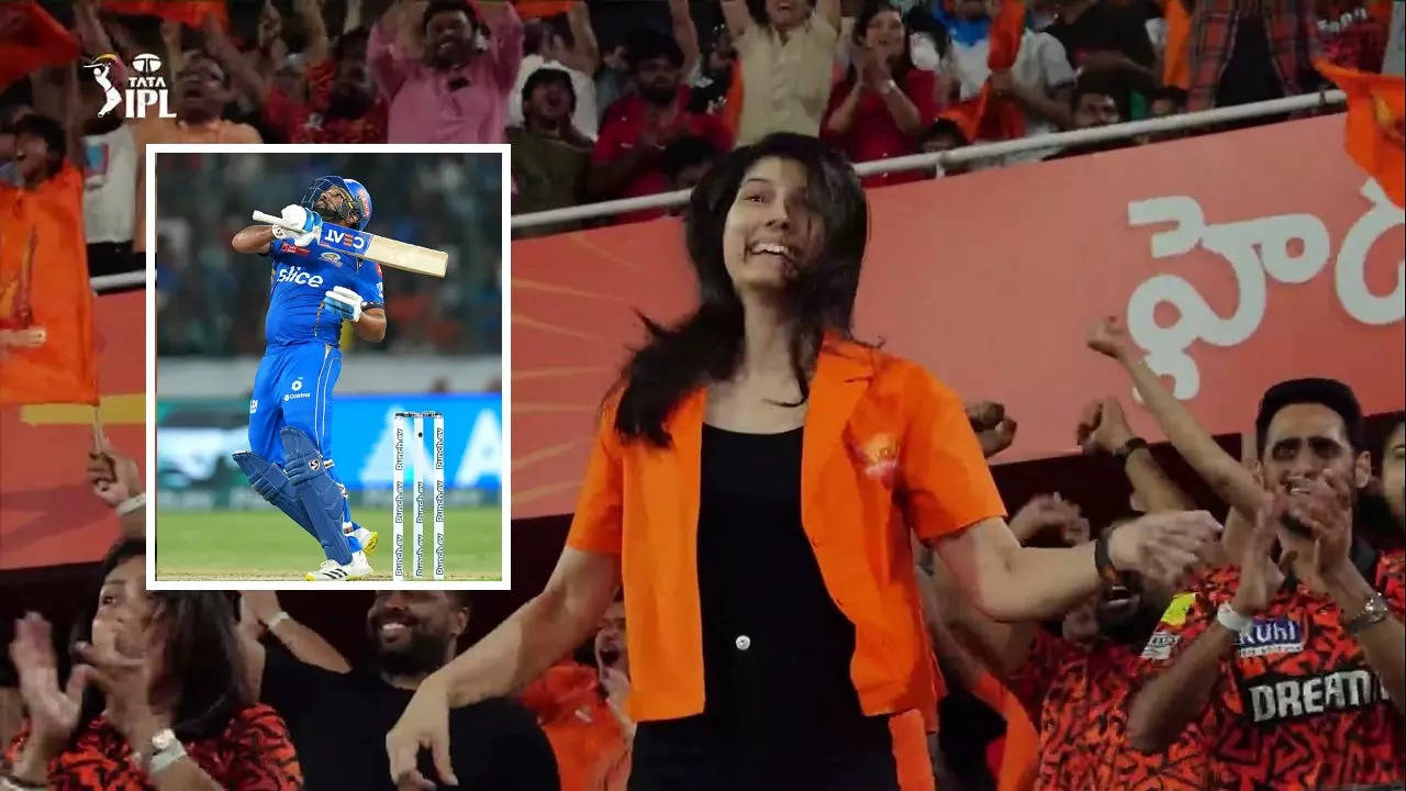 Kavya Maran celebrates after Rohit Sharma's wicket.