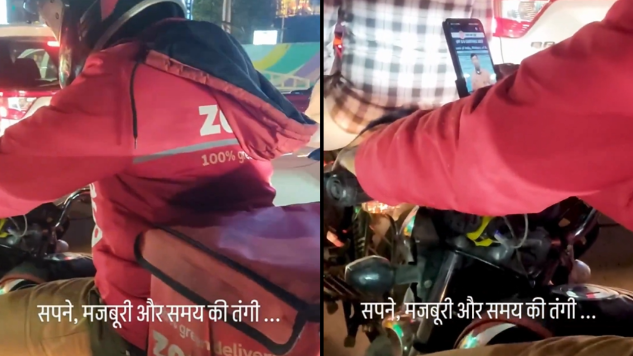 Viral Video: Zomato Delivery Man Immersed in UPSC Prep During Traffic Inspires Netizens