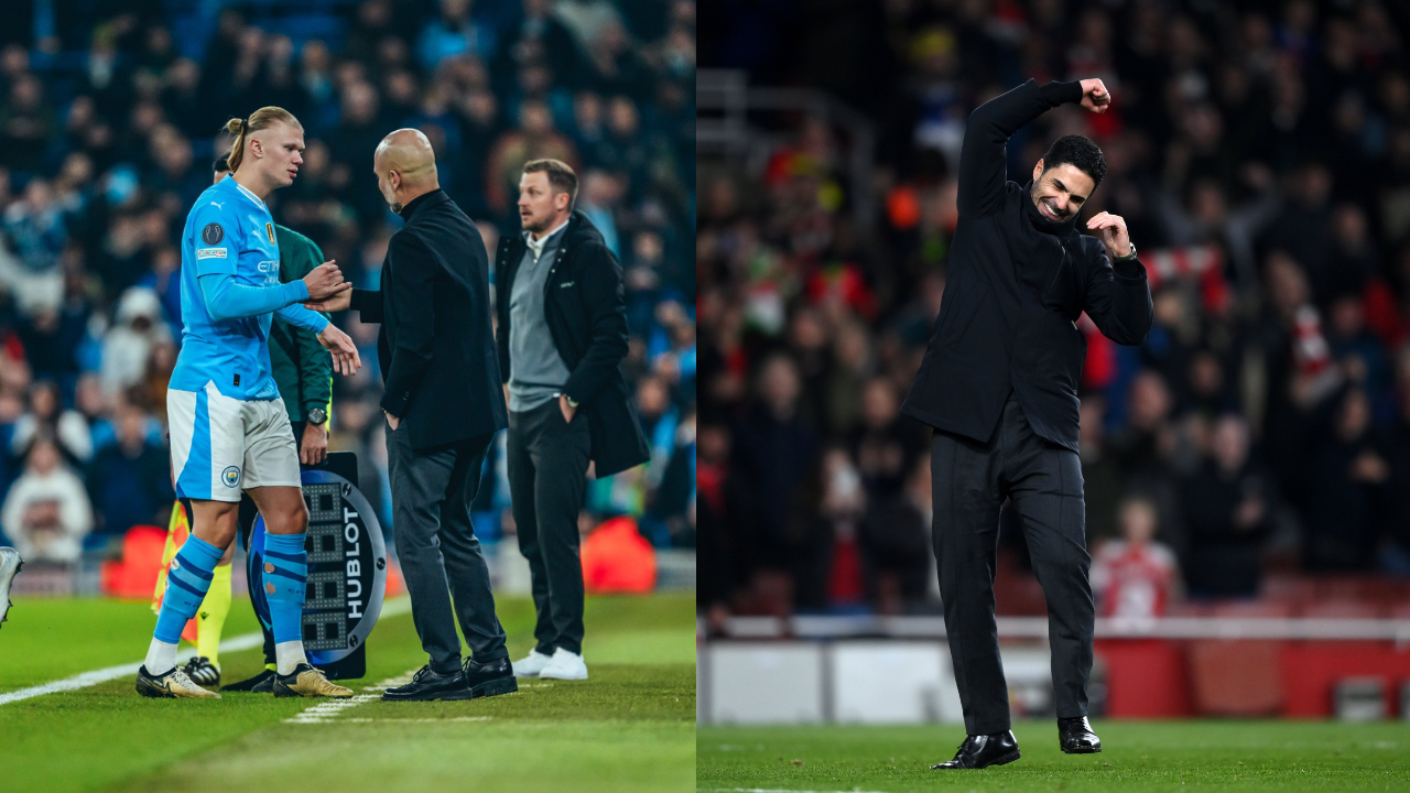 Pep Guardiola, Mikel Arteta and Erling Haaland