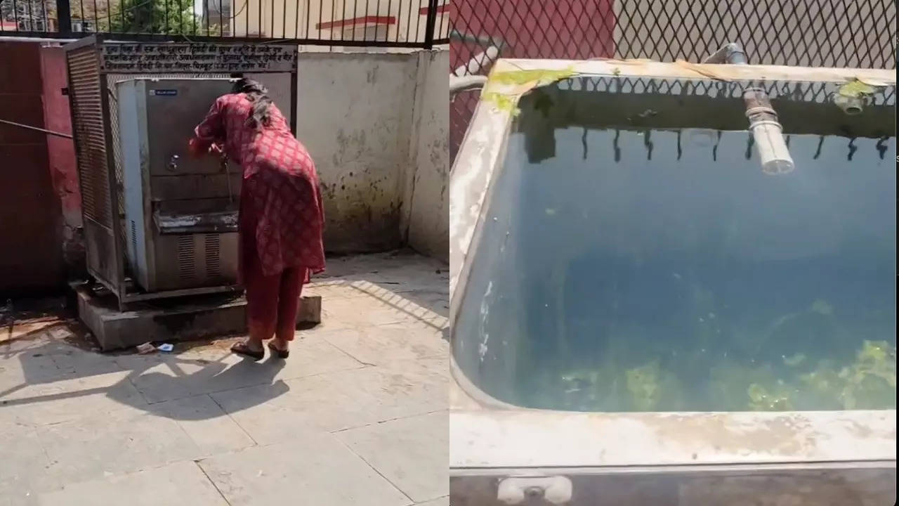 A woman drinks from the Chitrakutdham Karwi Railway Station water cooler. | Courtesy: PS Prabhakar​​