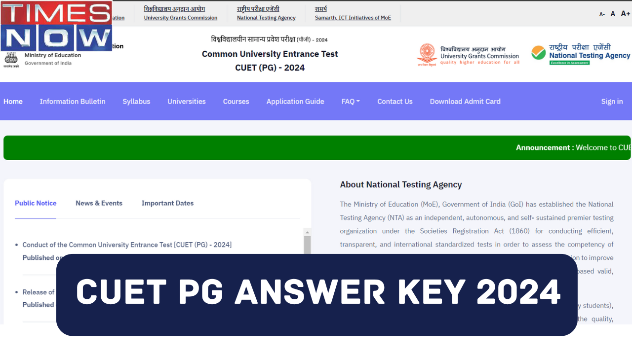 CUET PG Answer Key 2024 Date Highlights NTA CUET PG Answer Key Out on pgcuetsamarthacin Updates Here