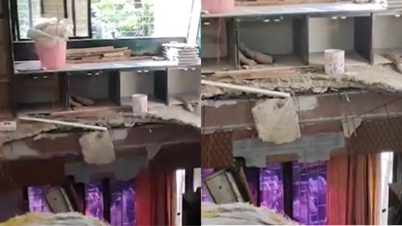 During the replacement of tiles on the second floor of Sudama Society in Vashi Sector 29, the entire slab of the hallway suddenly collapsed.