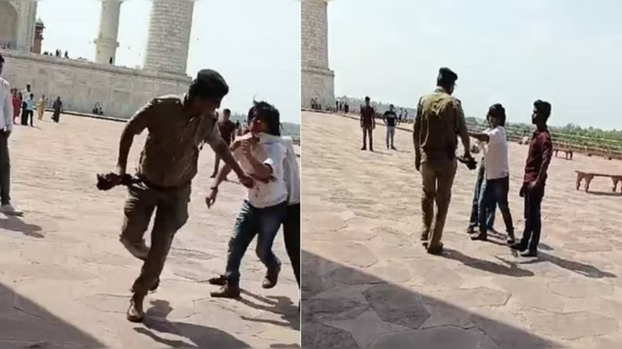 The incident occurred at around 2 pm on Saturday when the visitors were trying to record a video in Taj Mahal premises