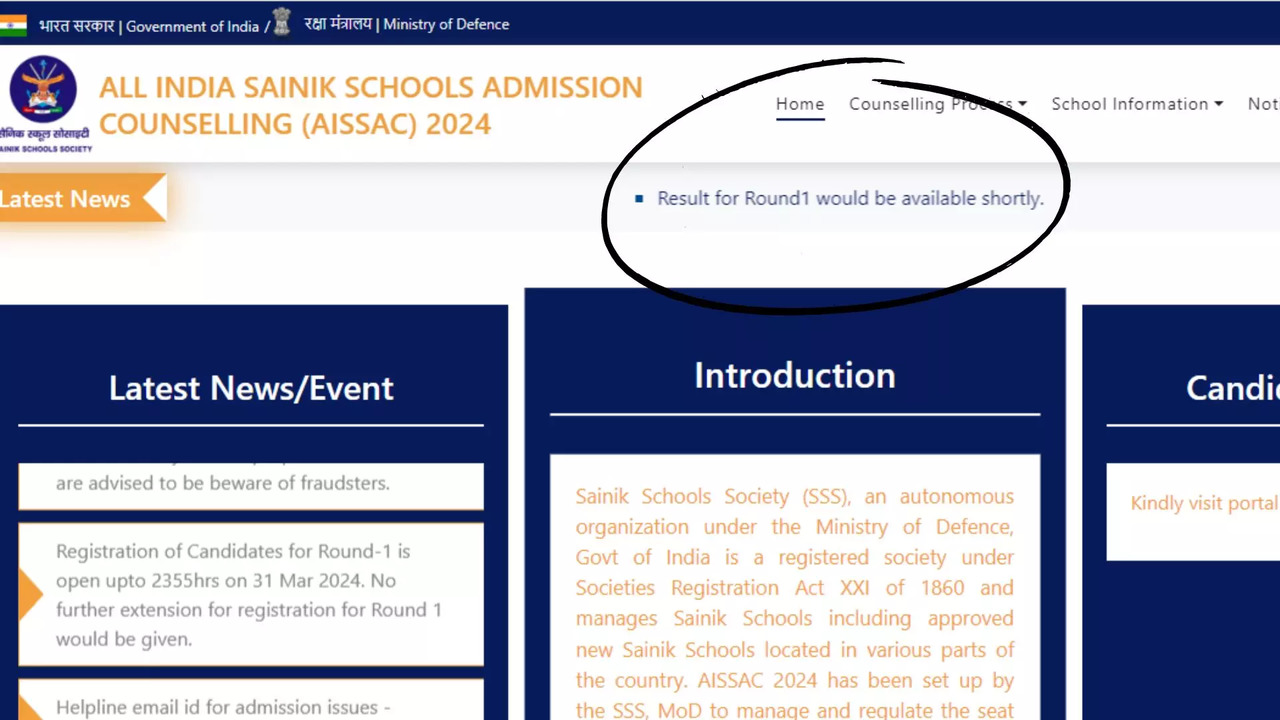 Sainik School e counselling 2024 Round 1 Result Shortly, Notice Released at pesa.ncog.gov.in