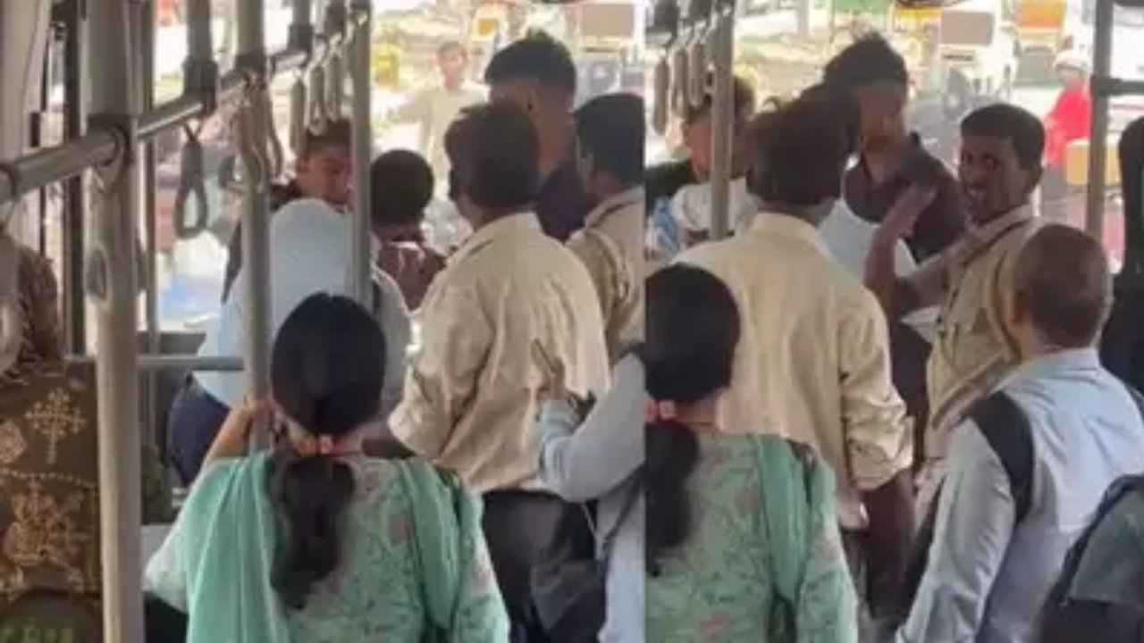 Viral Video: Delhi Car Driver, DTC Conductor Fight It Out Inside Bus In Front Of Cop. Watch