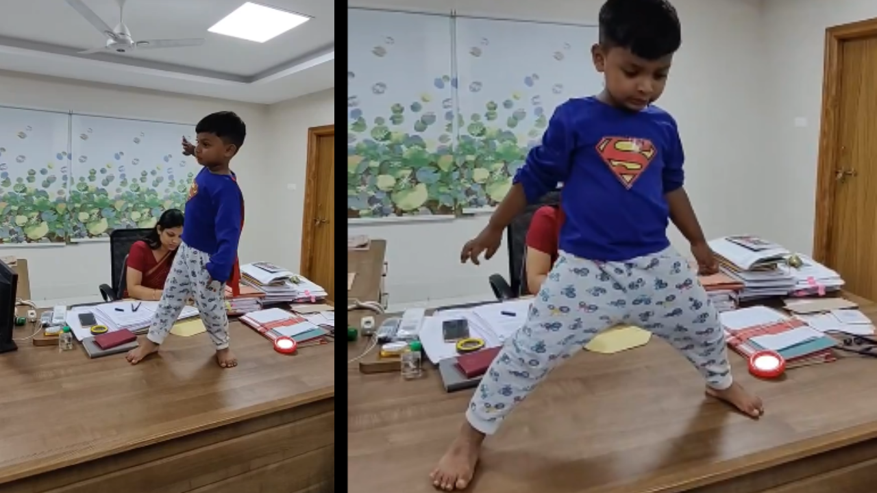 Her son, who could be seen wearing a Superman t-shirt with a red cape, jumps all around the table while also reciting some dialogues.