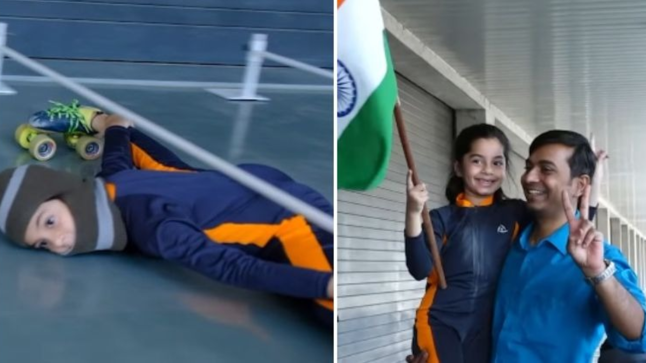 Viral Video: 6-Year-Old Ahmedabad Girl Breaks World Record in Lowest Limbo Skating. Watch