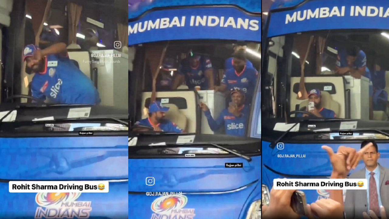 Rohit Sharma takes driver's seat in MI's team bus