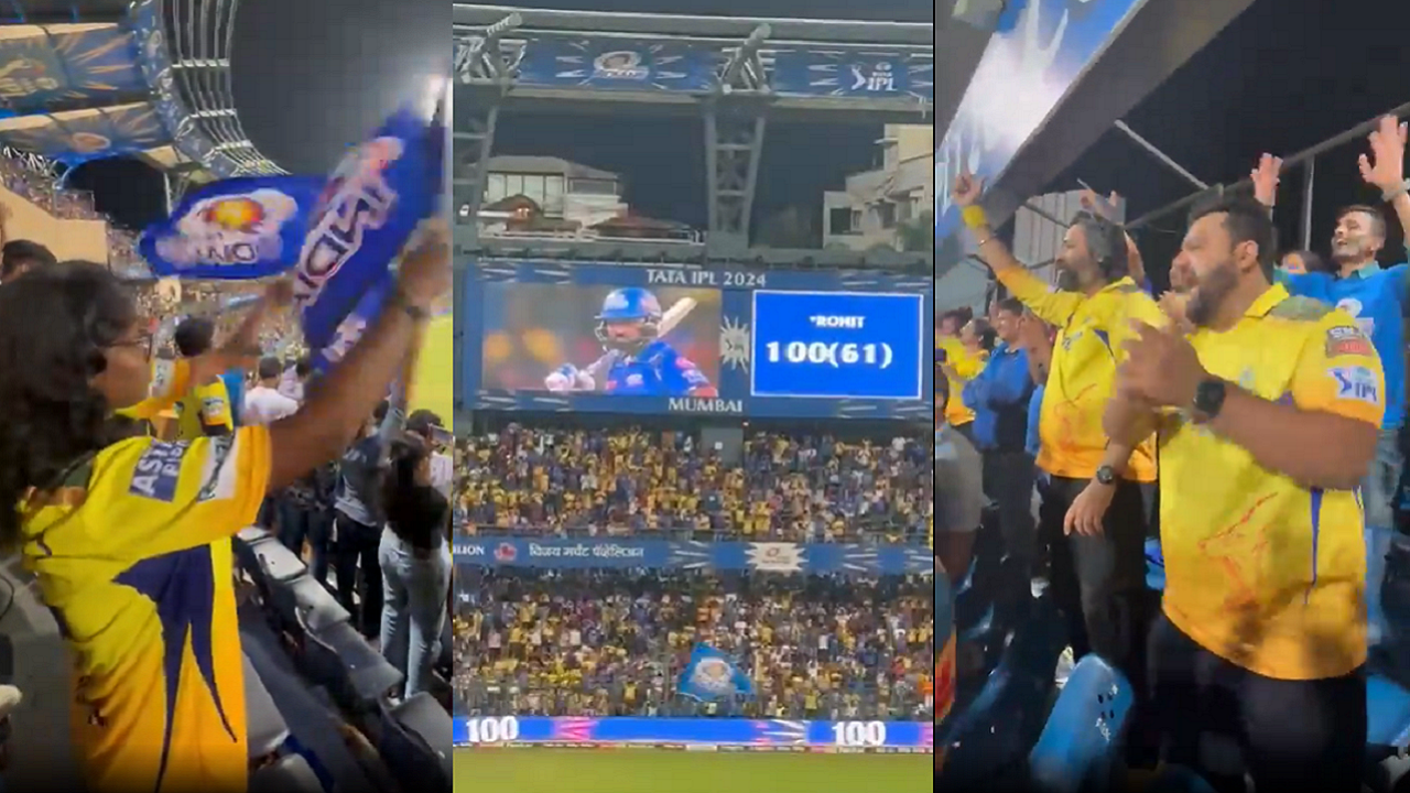 Chennai Super Kings fans chant 'Mumbai Cha Raja Rohit Sharma' during MI-CSK IPL 2024 match