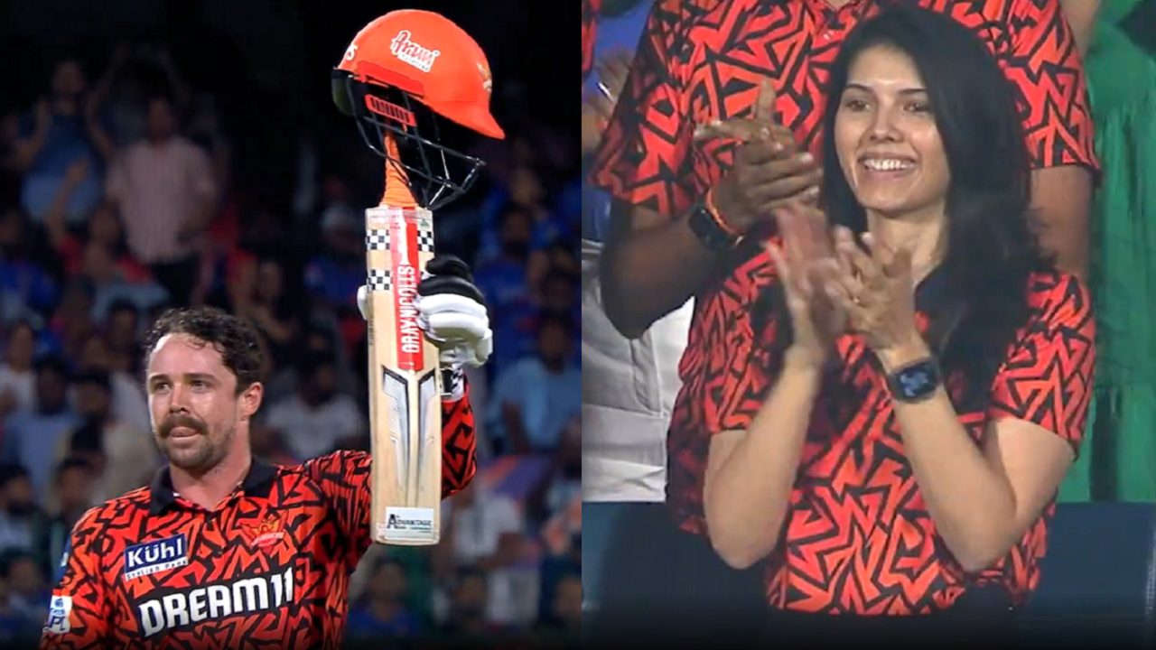 Kavya Maran celebrates after Travis Head hits fastest century in IPL by a SRH batter