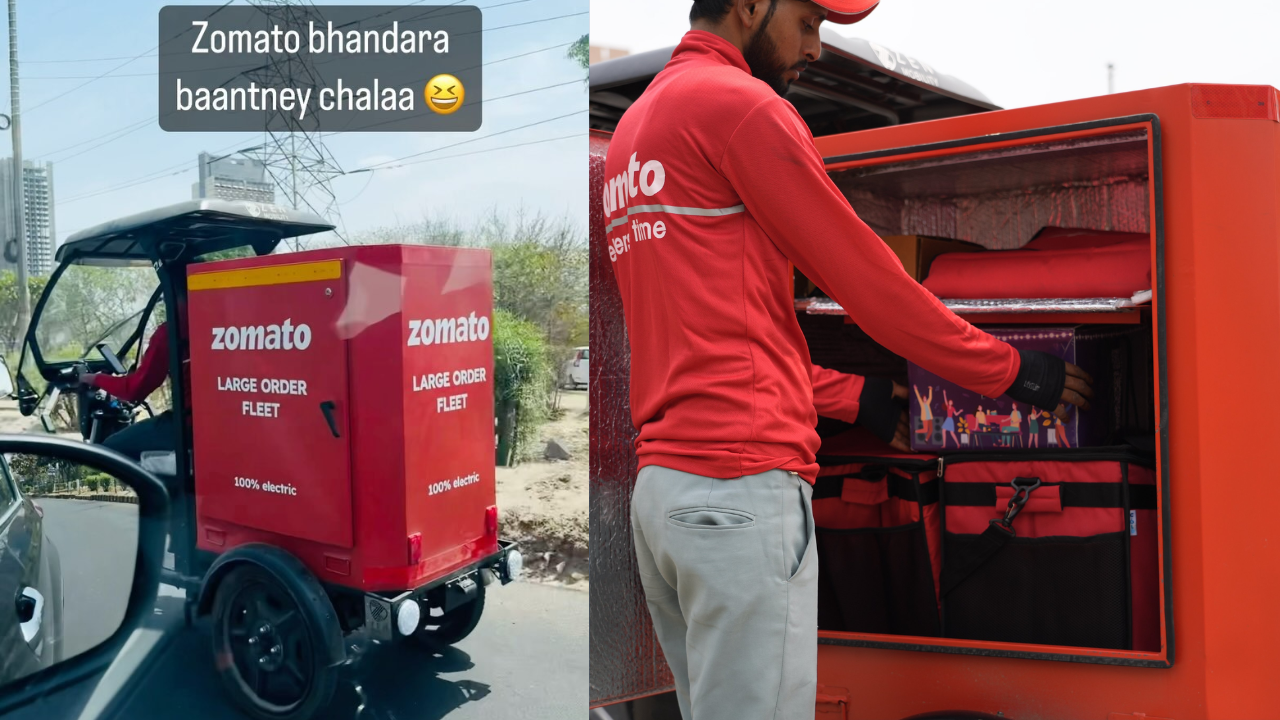 Viral Video: Zomato Agent Delivers Food For 40 Via New 'Large Order Fleet',  Internet Reacts