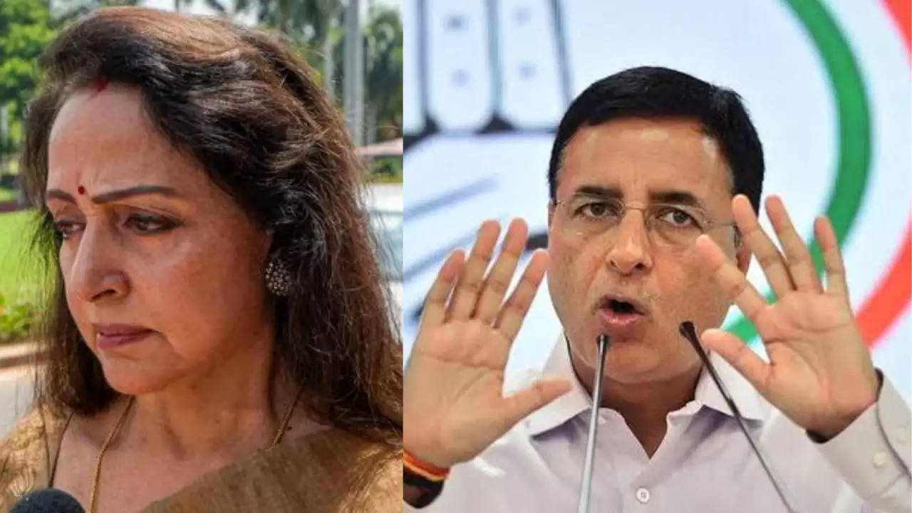 BJP MP Hema Malini (L) Congress leader Randeep Surjewala (R)