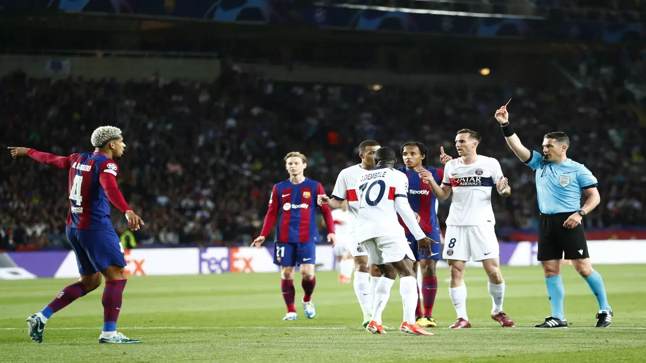 Ronald Araujo Shown Straight Red As Kylian Mbappe Double Helps PSG Sink Barcelona In Champions League