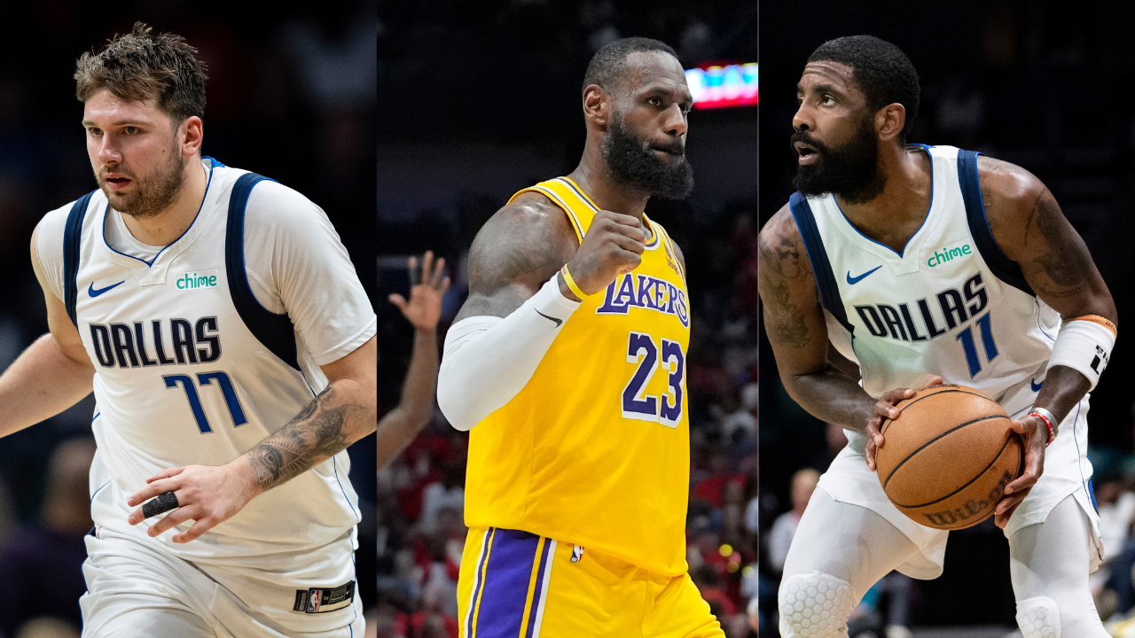 Luka Doncic, LeBron James and Kyrie Irving