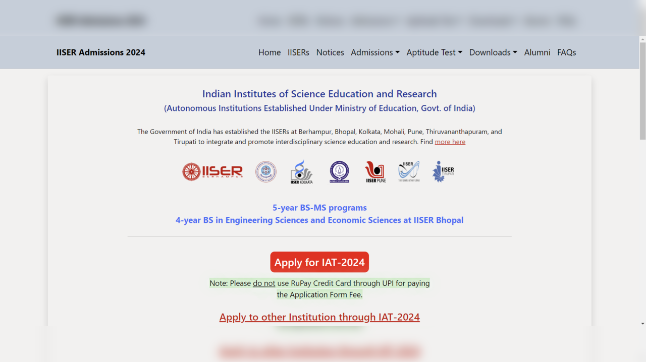 IISER Admissions 2024 Open for BS, MS Programs