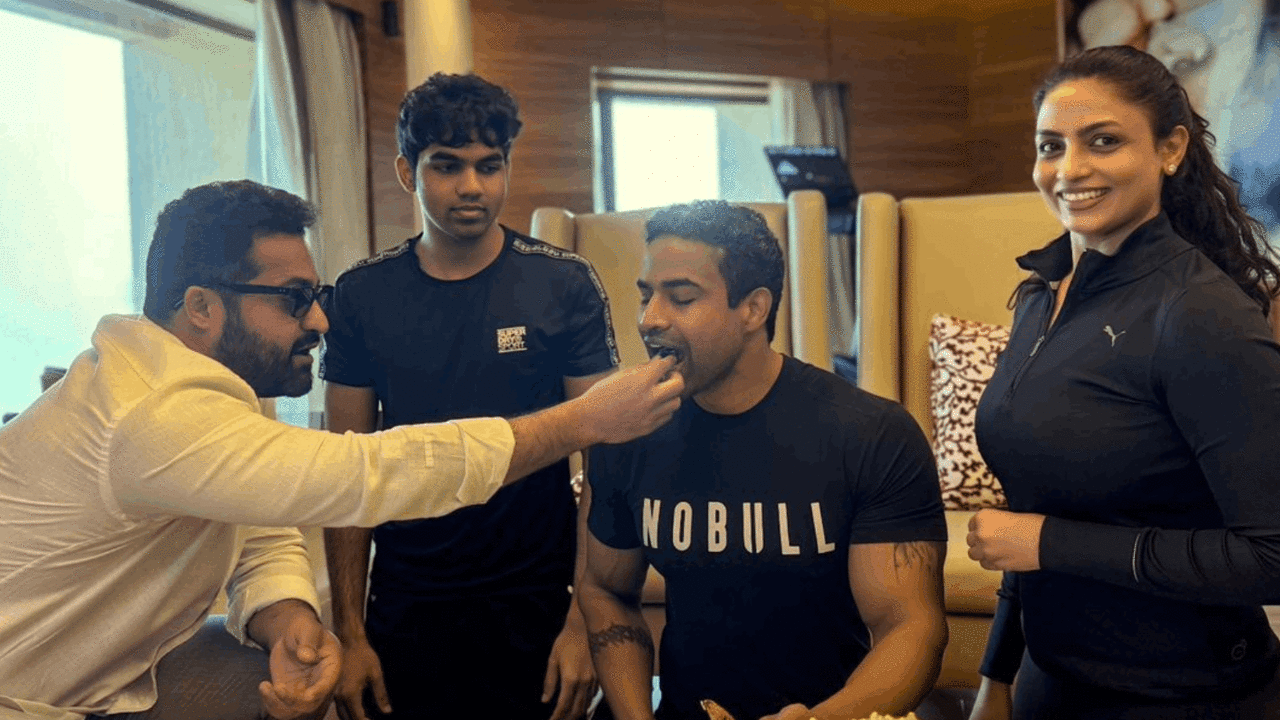 Jr NTR Celebrating The Birthday Of His Fitness Trainer