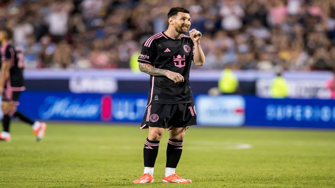 Inter Miami's Lionel Messi reacts during an MLS game