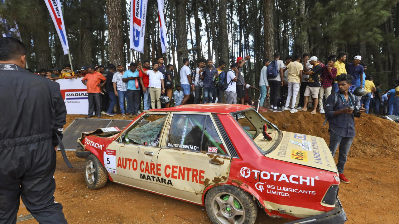 A race car veered off the track during a race in Sri Lanka and crashed into spectators and officials of the event.