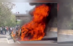 Greater Noida Moving Car Burst Into Flames Narrow Escape For Driver  VIDEO