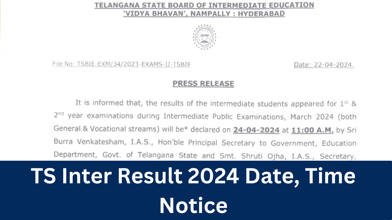 TS Inter Result 2024 Releasing Tomorrow on tsbie.cgg.gov.in, Check TS