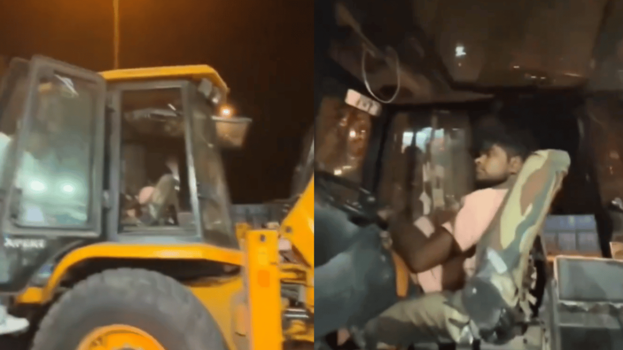 'India is Not For Beginners': Driver Causes Jam By Sleeping In JCB Machine In Middle Of Road. Viral Video