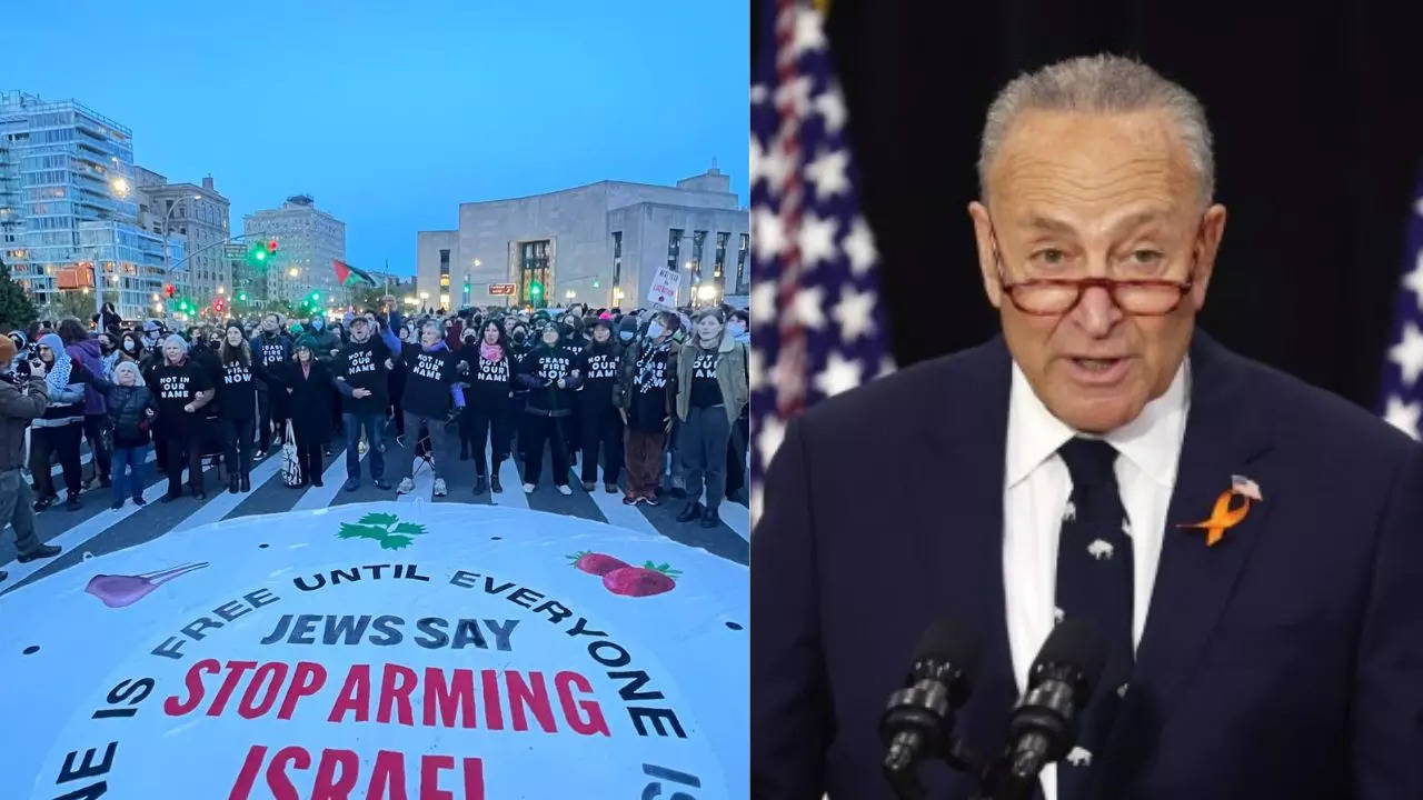 NYC Protests: Demonstrators Gather Outside Senate Leader Chuck Schumer's House Hours After Comments On Foreign Aid Bill, Brooklyn Road Block