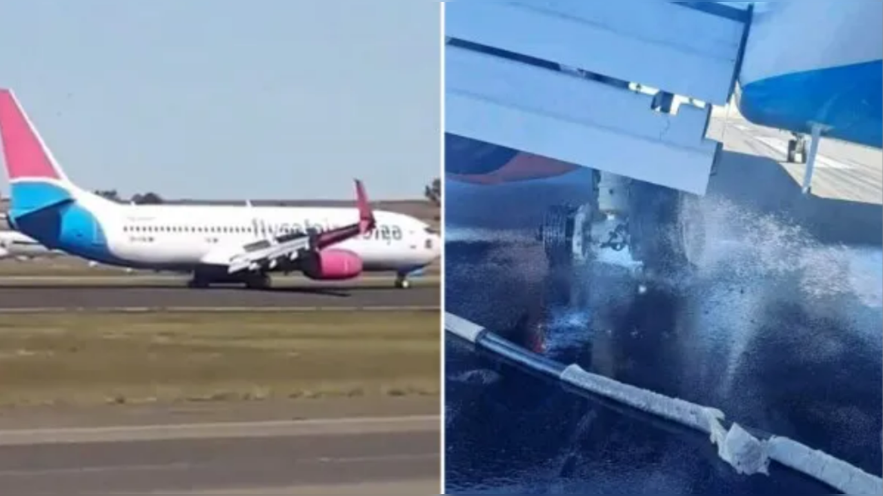 ??A dramatic video of the incident showed smoke bellowing from the wheel hub as the FlySafair flight
