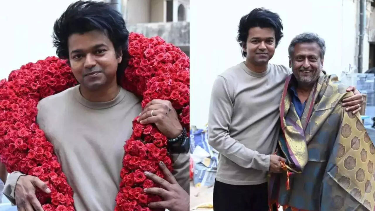  கில்லி ரீ ரிலீஸ் வெற்றியை கோட் படப்பிடிப்பில் கொண்டாடிய விஜய்யின் வைரல் புகைப்படங்கள்! 