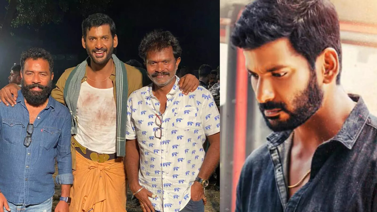 Vishal With Director Hari And Santhosh Narayanan On The Sets of Rathnam