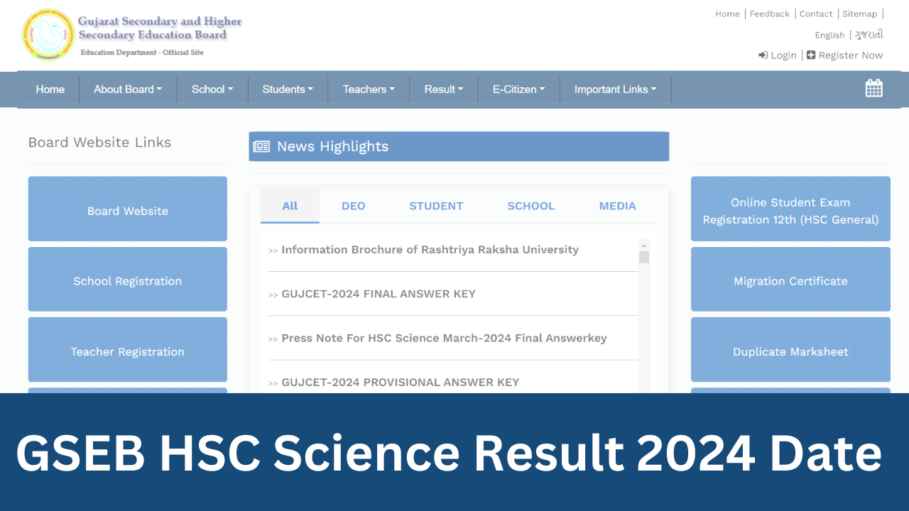 GSEB HSC Result 2024 Date Highlights Gujarat Board GSEB HSC 12th Science Result Soon on gseborg GUJCET Results soon on gseborg