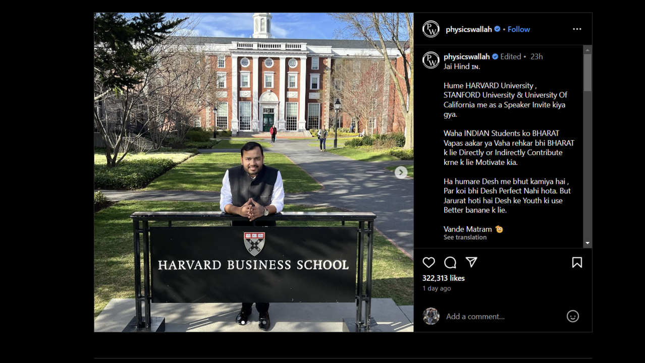 Alakh Pandey AKA Physics Wallah Motivates Indian students at Harvard, Stanford to Return To India, Post Goes Viral