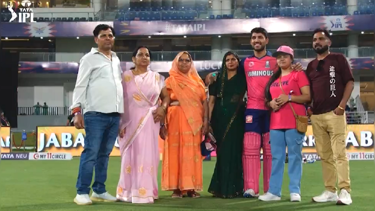 Dhruv Jurel celebrates with family after scoring maiden IPL fifty