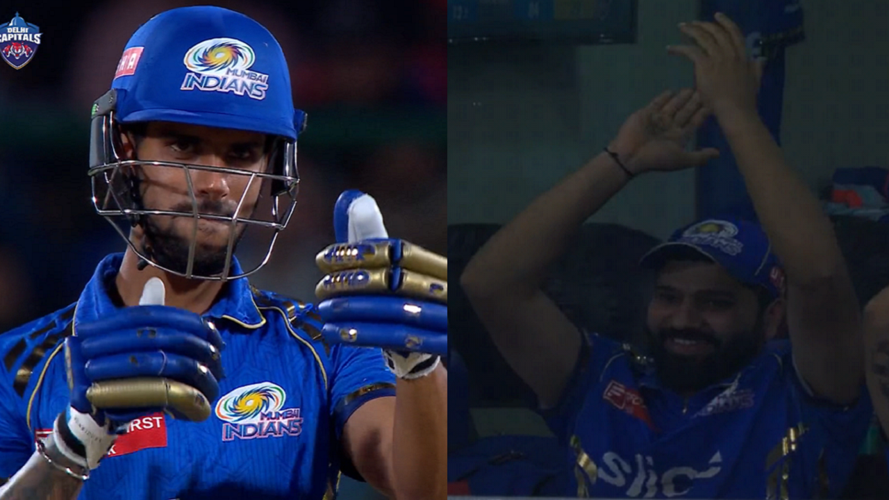 Rohit Sharma reacts after Tilak Varma's Samaira celebration