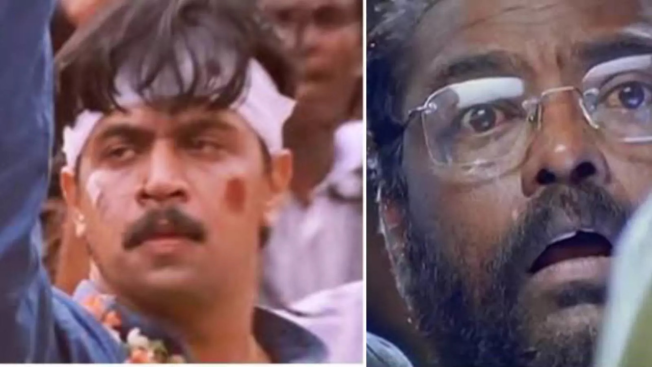 (L) Arjun In A Still From Mudhalvan; (R) Manivannan In A Still From The Same Film