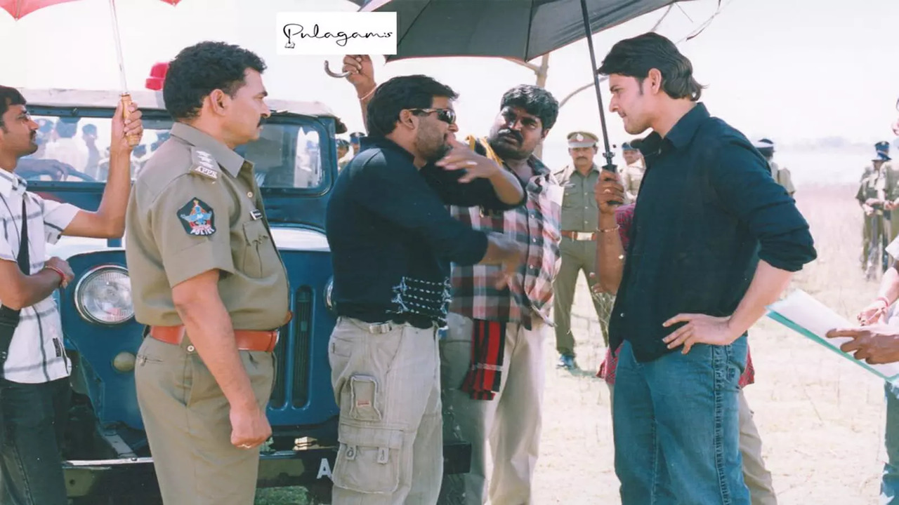 Mahesh Babu, Puri Jagannath and Sayaji Shinde on the sets of Pokiri