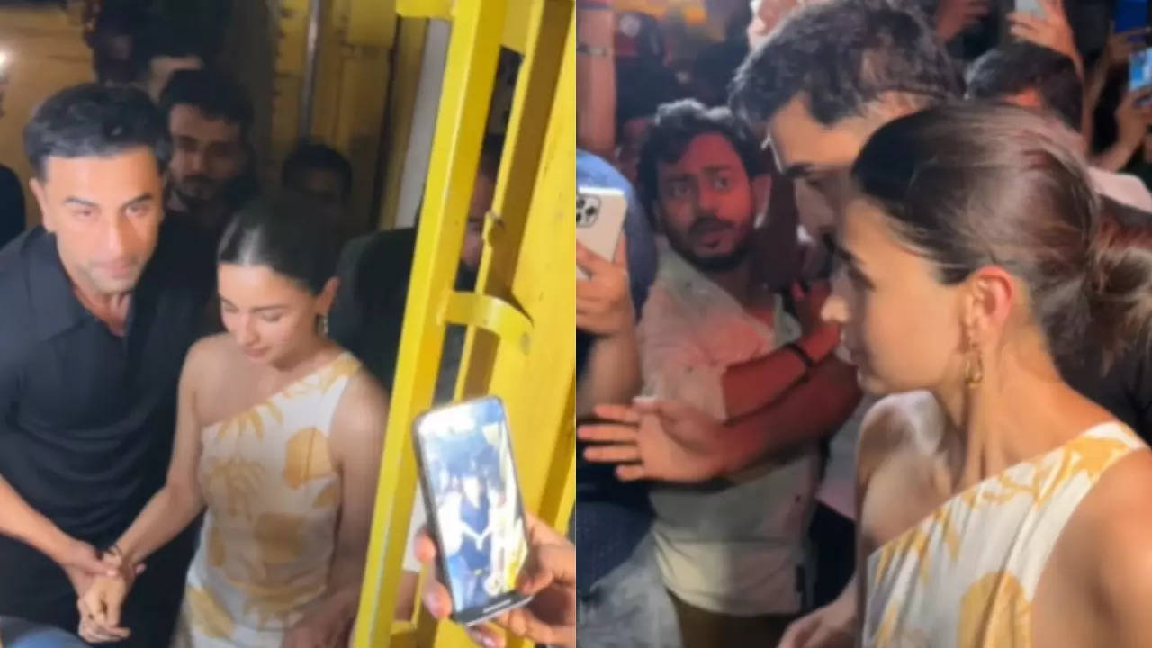 Doting Husband Ranbir Kapoor Protects Wife Alia Bhatt As They Get Mobbed After Dinner With Jr NTR. Watch