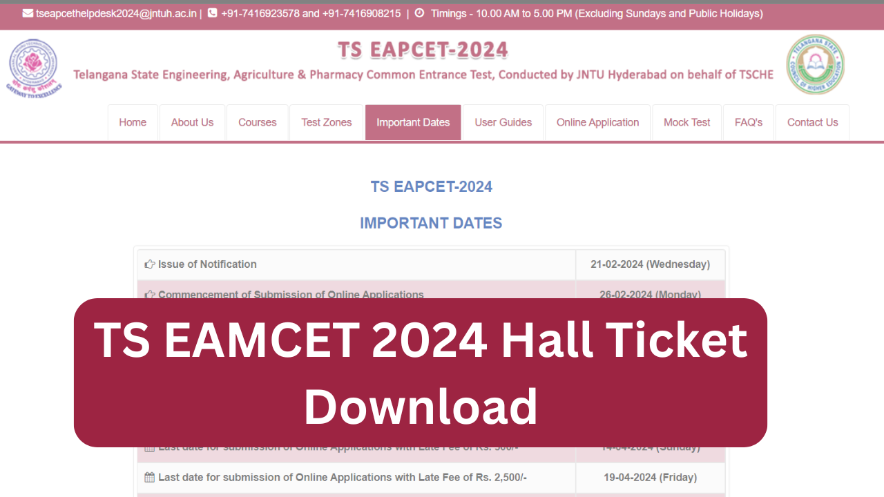 TS EAMCET Hall Ticket Download 2024 Link Highlights TS EAPCET Engineering Admit Card Out on eapcettscheacin Direct Link