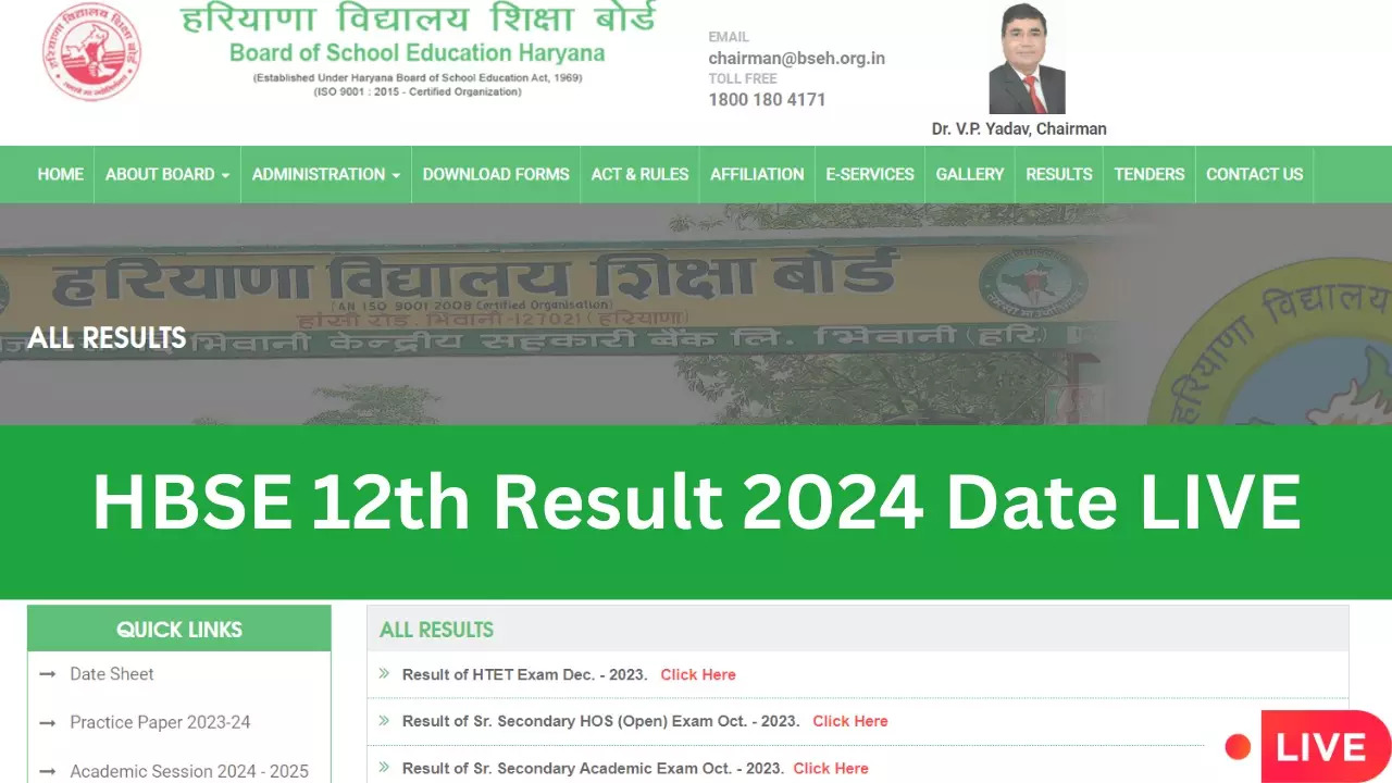 HBSE Haryana Board 12th Result 2024 Highlights OUT