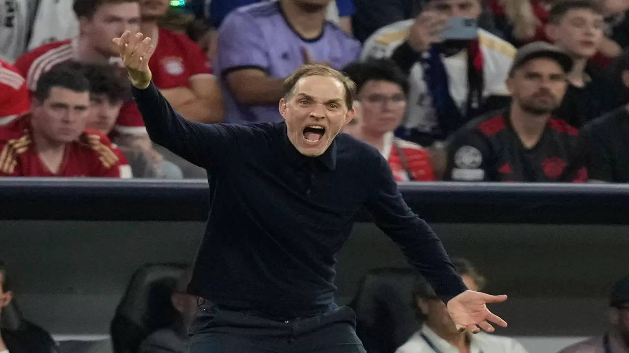 Thomas Tuchel reacts during Bayern Munich's Champions League game against Real Madrid