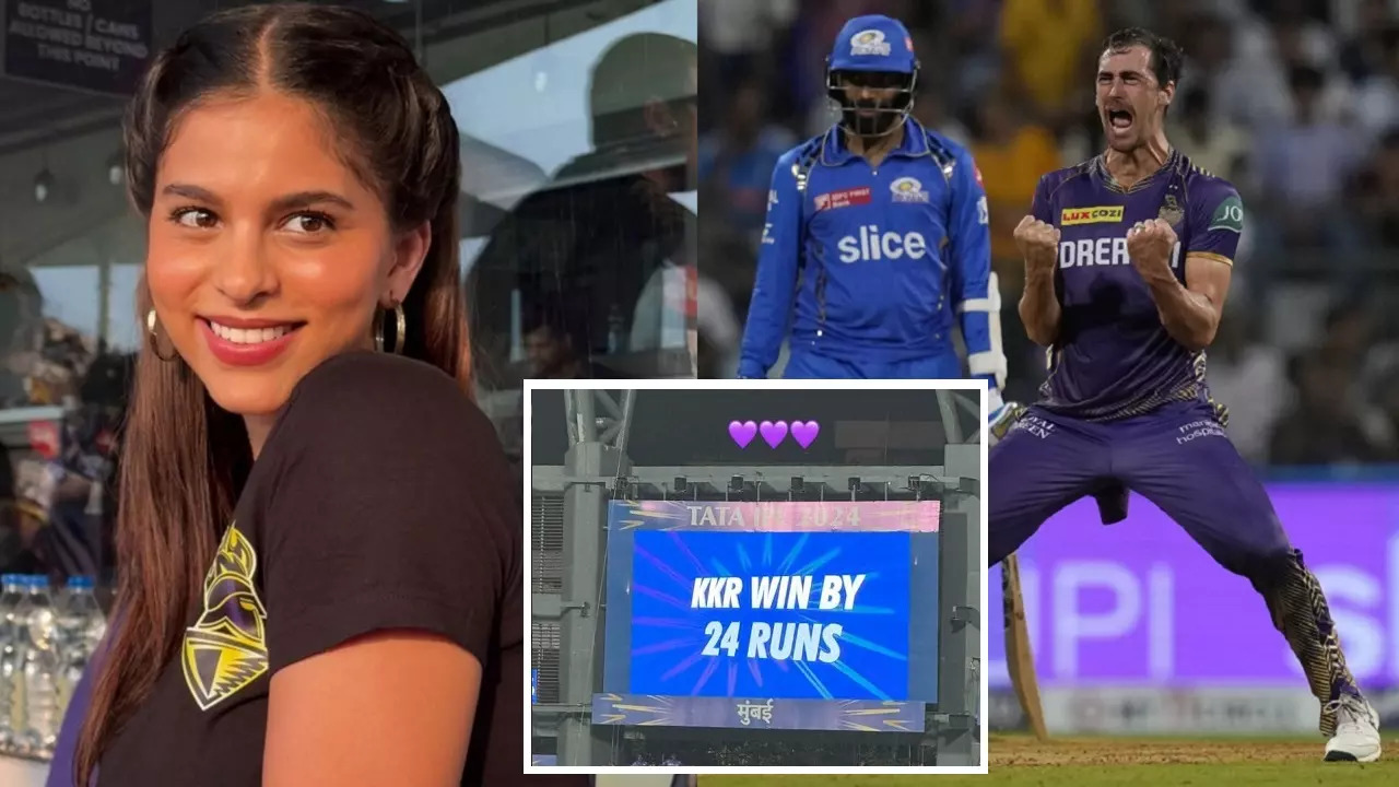 Suhana Khan reacts after KKR beat MI in IPL 2024 match played at Wankhede Stadium