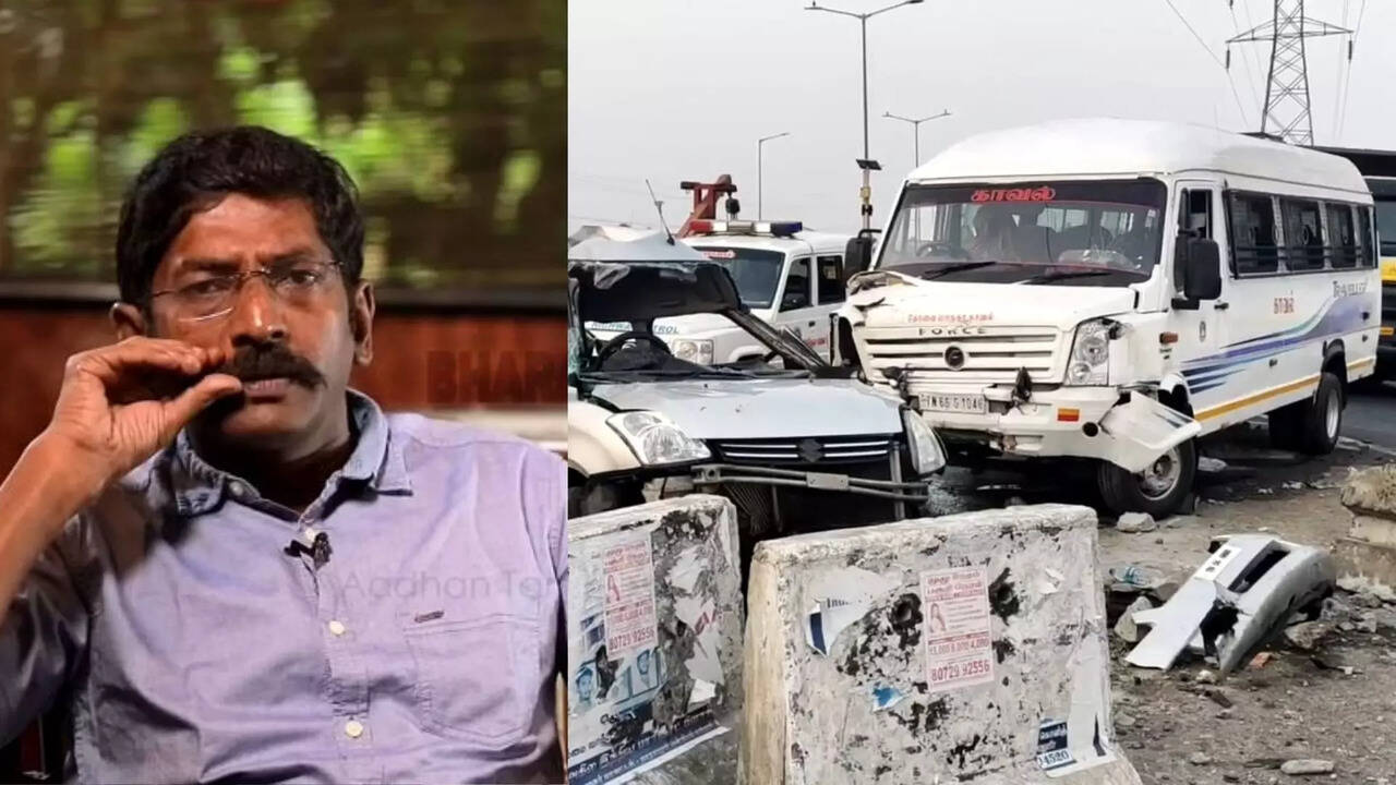  சவுக்கு சங்கரை கைது செய்து அழைத்து வந்த போலீஸ் வாகனம் விபத்தில் சிக்கியது.. 