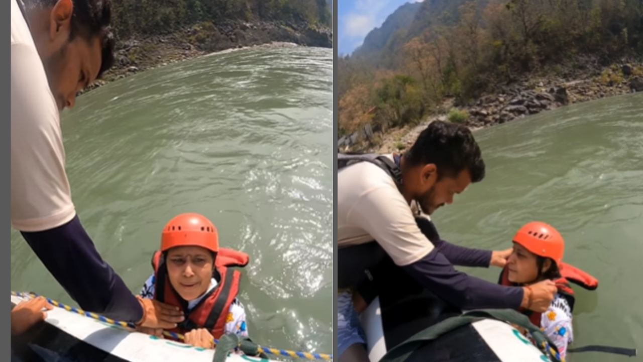 Woman Terrified During Rafting Expedition in Rishikesh.