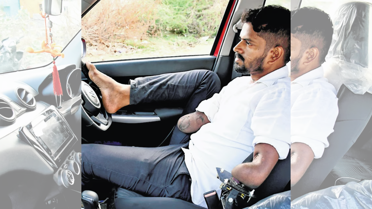 historical! this chennai man without hands uses legs to drive, gets license