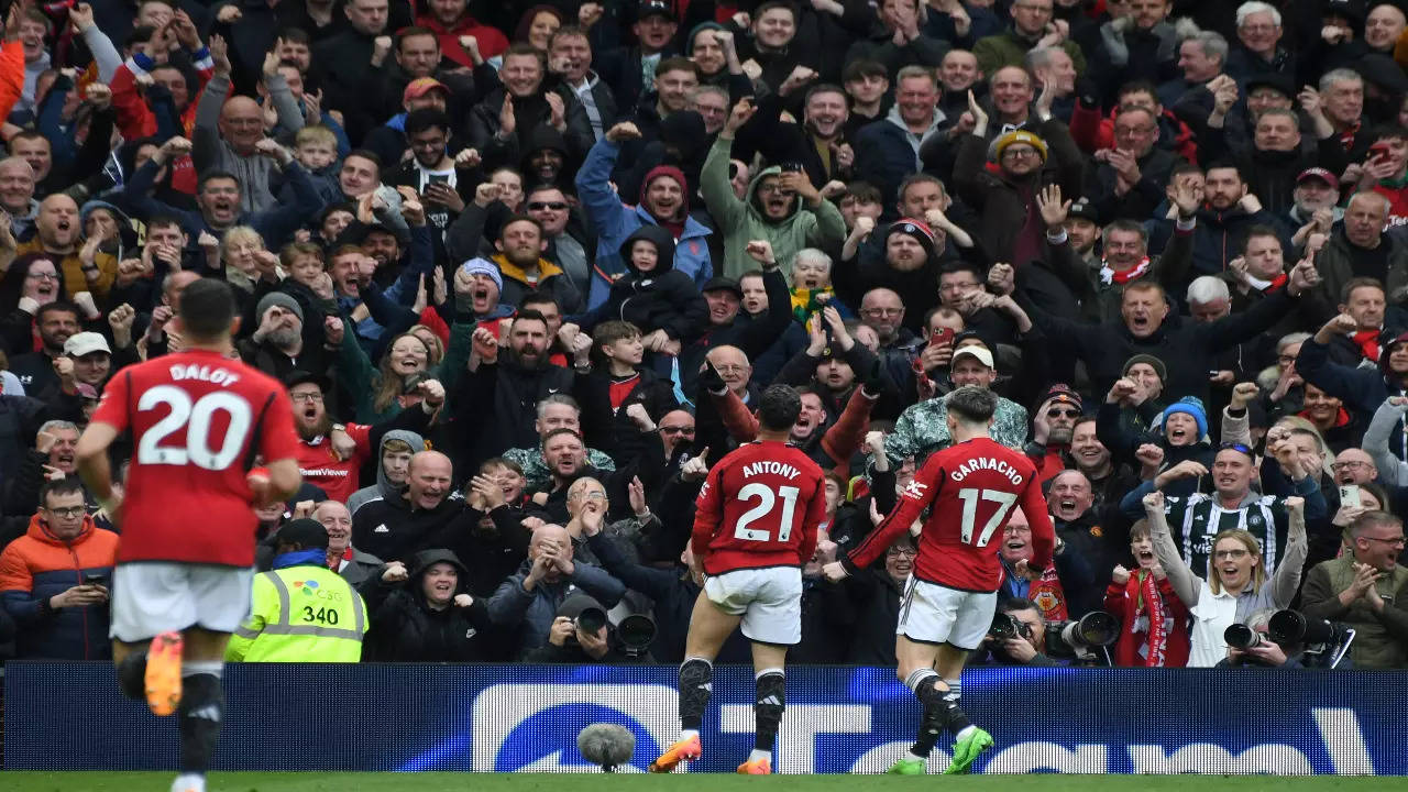 Manchester United's Antony celebrates his goal against Burnley in the Premier League