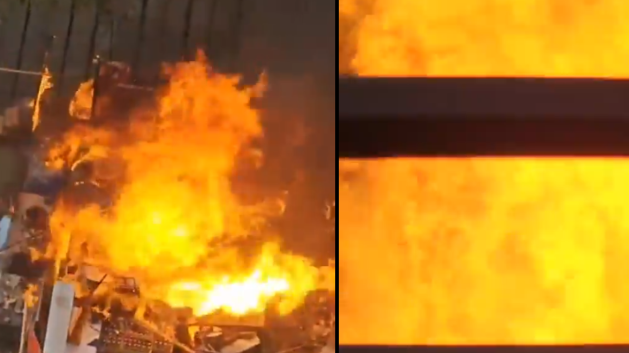 noida: massive fire at tea stall led to 'cylinder blast' | video
