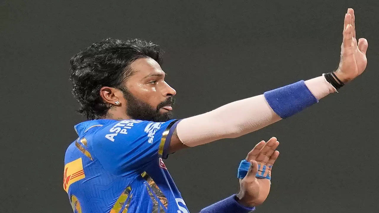 Mumbai Indians captain Hardik Pandya celebrates a wicket