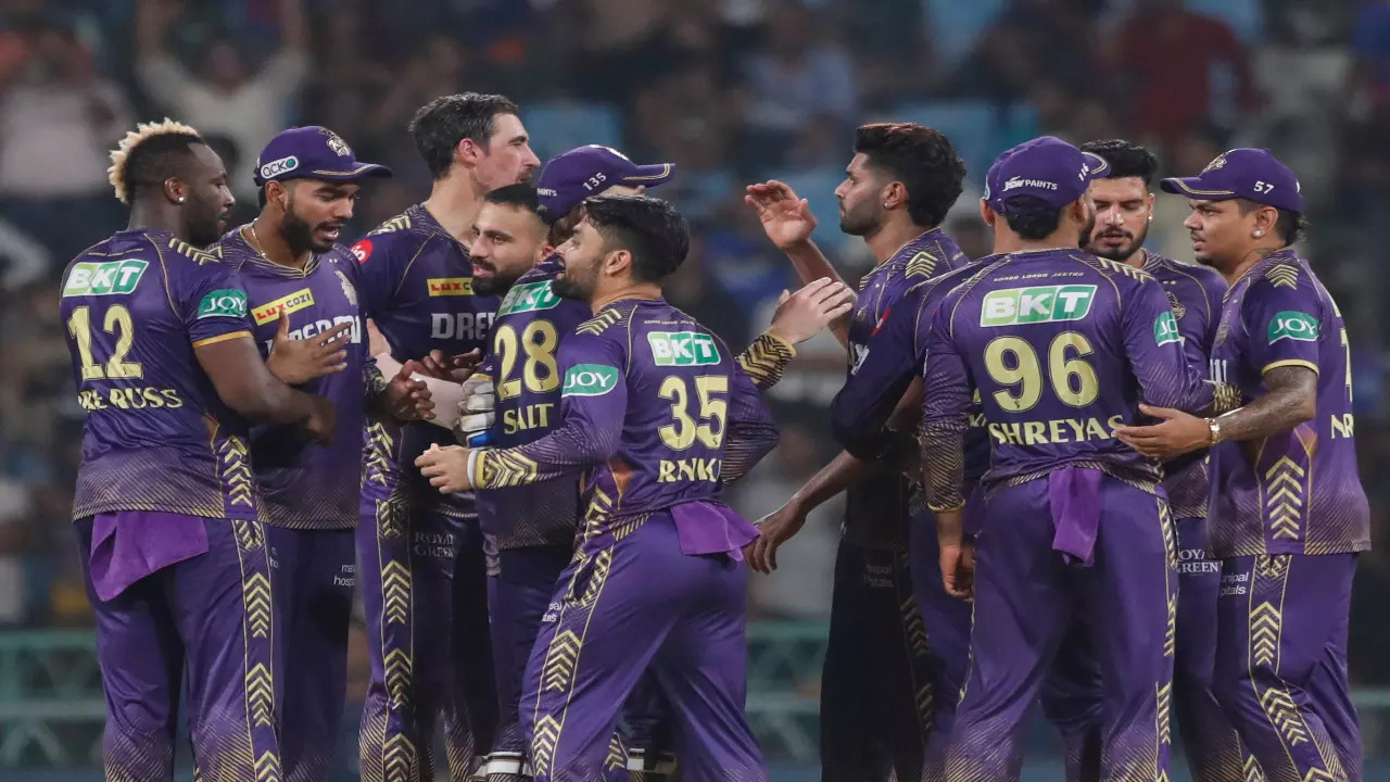 KKR players celebrating their win against LSG