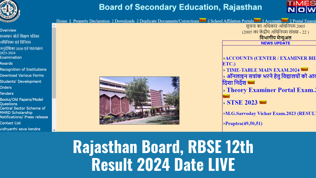 Rajasthan Board RBSE 12th Result 2024 Date LIVE BSER Ajmer Class 12th Results Soon on rajeduboardrajasthangovin